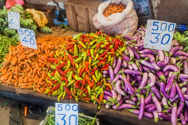 Stapels Van Groenten Bij Zelf Werknemers Markt Colombo Sri Lanka — Stockfoto