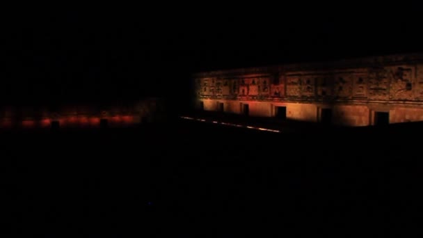 Illuminated Nuns Quadrangle in Uxmal — Stock Video