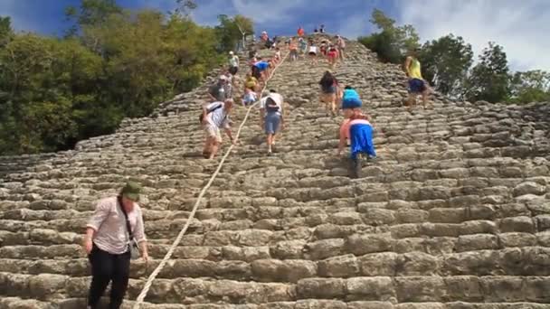 Turista escalar a Pirâmide Nohoch Mul — Vídeo de Stock