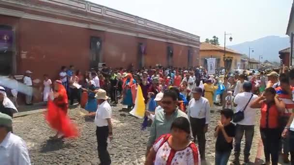 Antigua Guatemala Março 2016 Participantes Procissão Domingo Páscoa Cidade Antigua — Vídeo de Stock