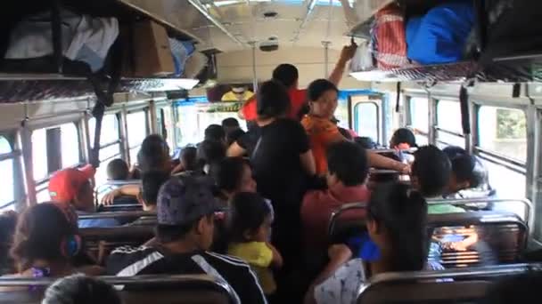 Люди ездят на курином автобусе — стоковое видео