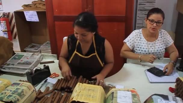 Рабочие упаковывают сигары — стоковое видео