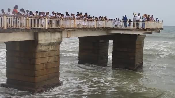 People watch rough seas — Stock Video