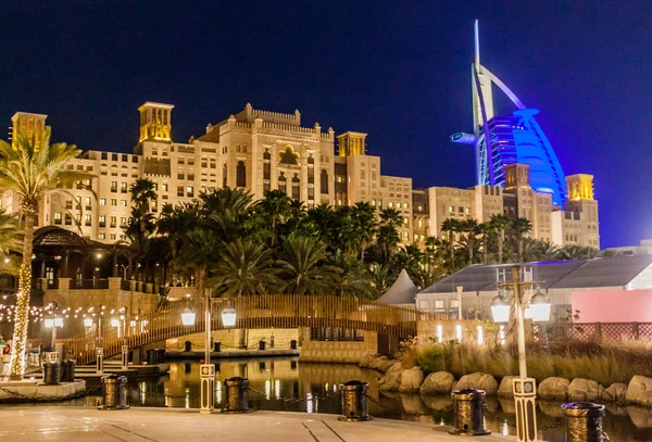 Night View Burj Arab Tower Arabs Seen Madinat Jumeirah Dubai — Stock Photo, Image