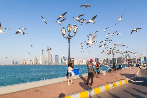 Abu Dhabi Emiratos Árabes Unidos Marzo 2017 Gente Observa Horizonte —  Fotos de Stock