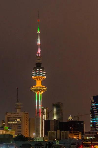 Ciudad Kuwait Kuwait Marzo 2017 Vista Nocturna Torre Liberación Kuwait — Foto de Stock