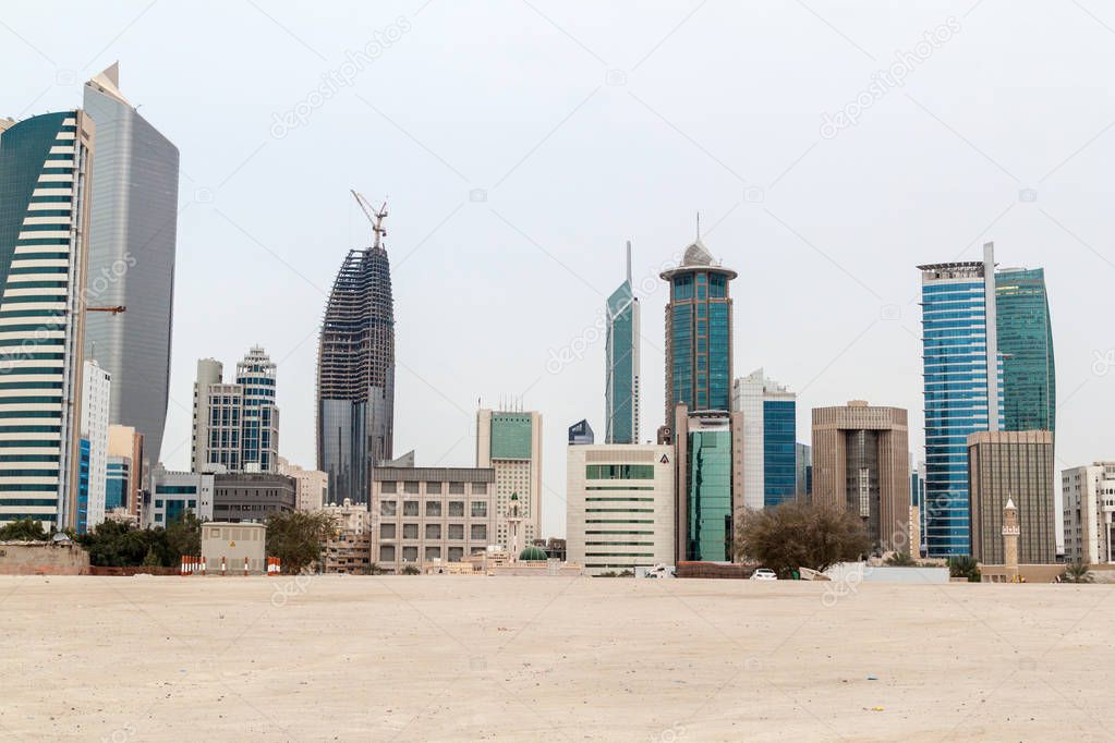 Skyline of Kuwait City from a beach