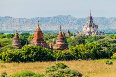 Bagan tapınaklar, Myanmar manzarası. Gawdawpalin Tapınağı ve sağda.