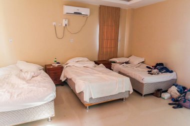 Bagan, Myanmar - 7 Aralık 2016: Royal Bagan otel odasında.