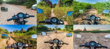 Bagan, Myanmar - 7 Aralık 2016: E-bisiklet (elektrikli scooter) Bagan, Myanmar yollar üzerinde