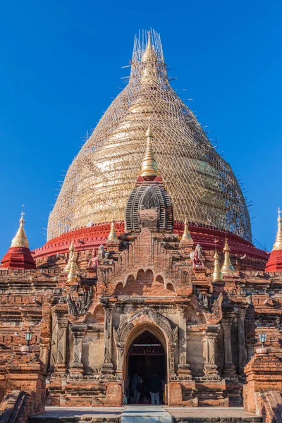 Dhammayazika Pagoda Bagan Myanmar Pagoden Byggnadsställning Grund Reparationer Efter Jordskalvet — Stockfoto