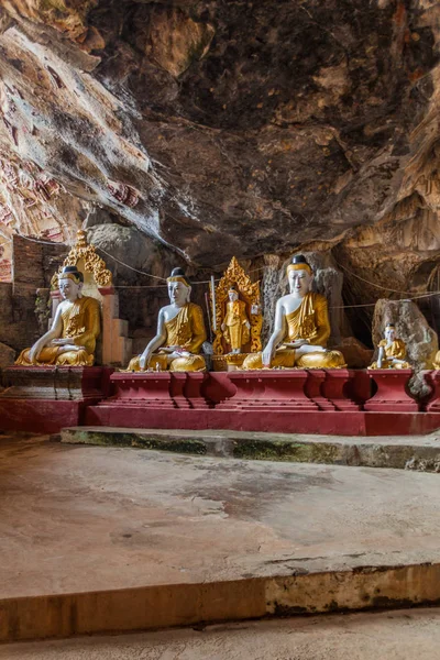 Statues Bouddha Dans Grotte Kawgun Près Hpa Myanmar — Photo