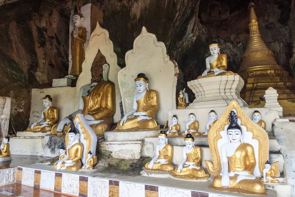Statues Bouddha Dans Grotte Yathaypyan Près Hpa Myanmar — Photo