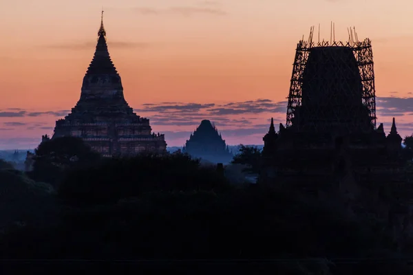 Tidig Morgon Ljus Silhuett Bagan Myanmar Sulamani Templet Och Shwesandaw — Stockfoto