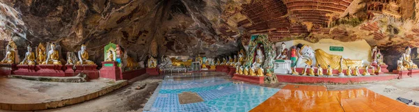 Panorama Des Statues Bouddha Dans Grotte Kawgun Près Hpa Myanmar — Photo
