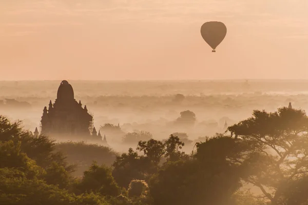 Balóny Nad Bagan Panorama Chrámy Myanmar — Stock fotografie