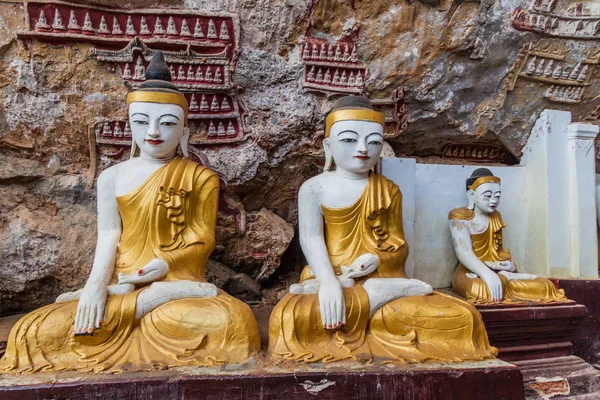 Estatuas Buda Cueva Kawgun Cerca Hpa Myanmar — Foto de Stock