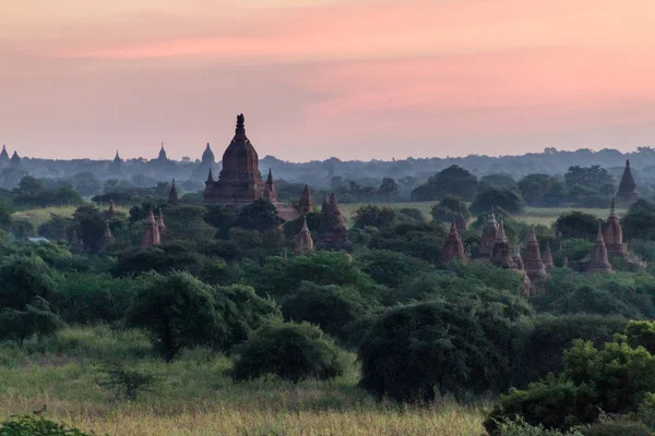 Salida Del Sol Sobre Templos Bagan Myanmar — Foto de Stock