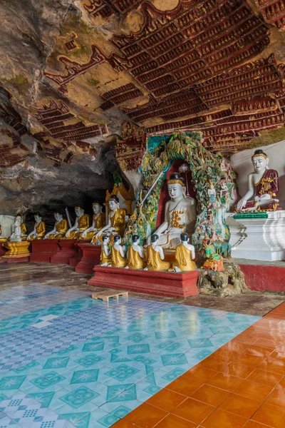 Statues Bouddha Dans Grotte Kawgun Près Hpa Myanmar — Photo