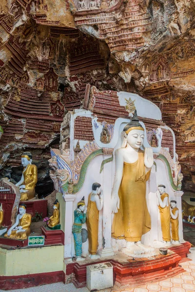 Статуи Будды Пещере Каугун Рядом Хпа Аном Мьянма — стоковое фото