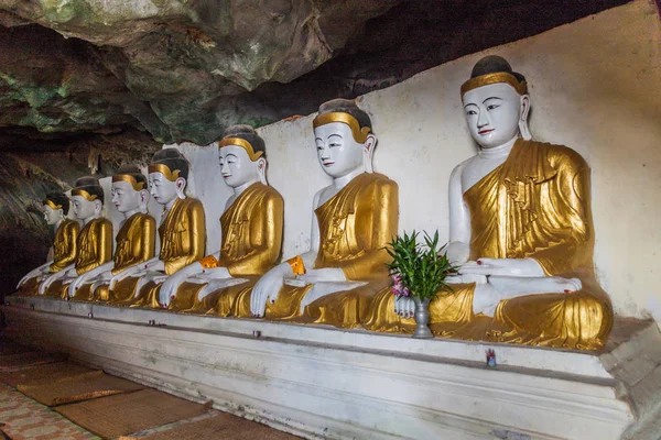 Estátuas Buda Caverna Yathaypyan Perto Hpa Mianmar — Fotografia de Stock