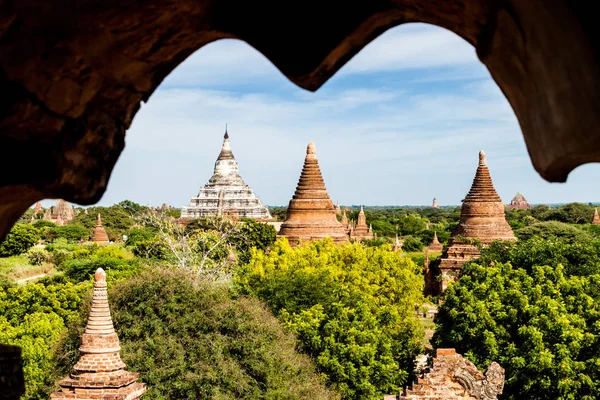 Visa Från Lag Shaung Templet Bagan Myanmar Shwesandaw Pagoda Till — Stockfoto