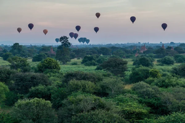 Balloons Bagan Skyline Its Temples Myanmar Stock Picture