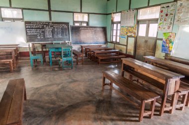 HSIPAW, MYANMAR - DECEMBER 1, 2016: Interior of a village school near Hsipaw, Myanmar clipart