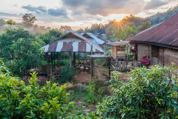 Coucher Soleil Dans Petit Village Près Hsipaw Myanmar — Photo