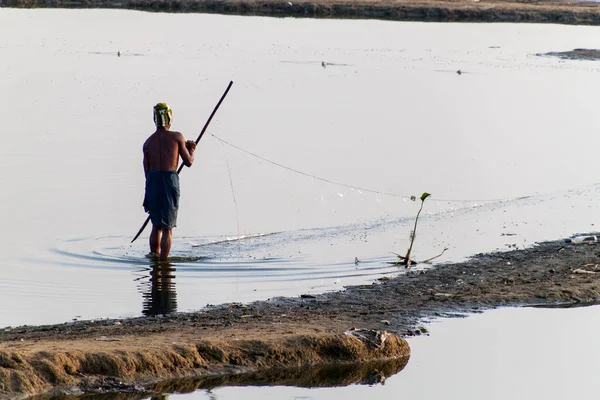 Mandalay Myanmar December 2016 Fisherman Taungthaman Lake Amarapura Mandalay Myanmar — Stock Photo, Image