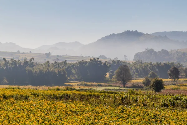 Venkovská Krajina Oblasti Mezi Kalaw Inle Myanmaru — Stock fotografie