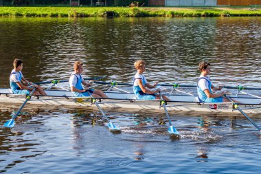 Brandys Nad Labem, Çekya - 11 Eylül 2016: Labe (Elbe) nehri üzerinde, Brandys nad Labem, Çekya'da gençler kürek yarışı