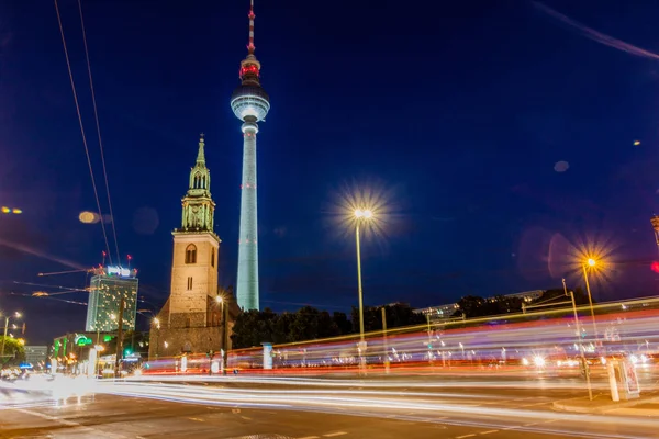 Berlijn Duitsland Augustus 2017 Avond Uitzicht Marienkirche Mary Church Fernsehturm — Stockfoto