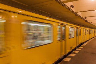 Train in Berlin U-Bahn (metro) station Klosterstrasse, Germany