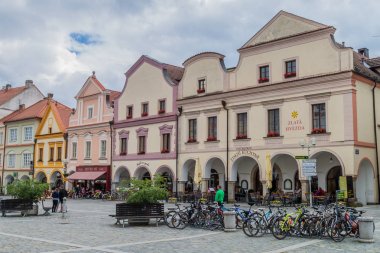 Trebon, Çek Cumhuriyeti - 14 Haziran 2016: Çek Cumhuriyeti'nin Trebon kentindeki masaryk meydanı.
