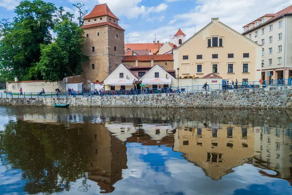 Ceske Budejovice Tjeckien Juni 2016 Riverside Byggnader Ceske Budejovice — Stockfoto