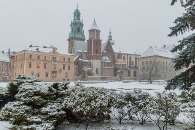 Krakow, Polonya Wawel kale kış görünümü