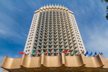 Almat, Kazakistan - 1 Haziran 2017: Kazakistan Almat'ta Hotel Kazakhstan'nin inşası.