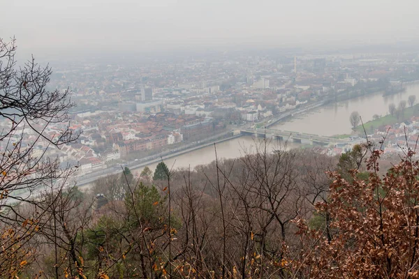 Letecký Pohled Heidelberg Mlhavém Zimním Dnu Německo — Stock fotografie