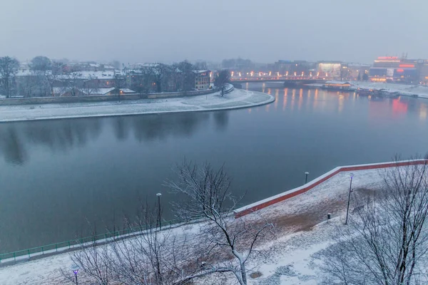 Vista Inverno Rio Vístula Castelo Wawel Cracóvia Polônia — Fotografia de Stock