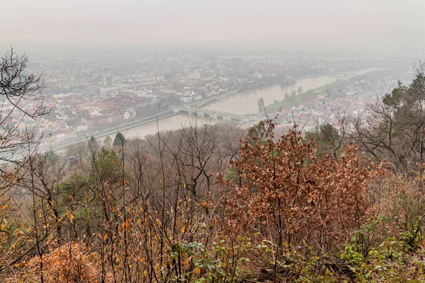 Letecký Pohled Heidelberg Mlhavém Zimním Dnu Německo — Stock fotografie