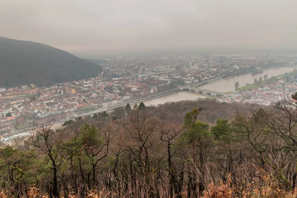 Letecký Pohled Heidelberg Mlhavém Zimním Dnu Německo — Stock fotografie