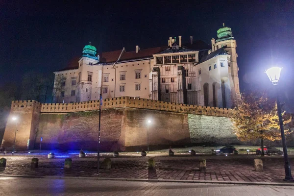 Vista Nocturna Del Castillo Wawel Cracovia Polonia — Foto de Stock