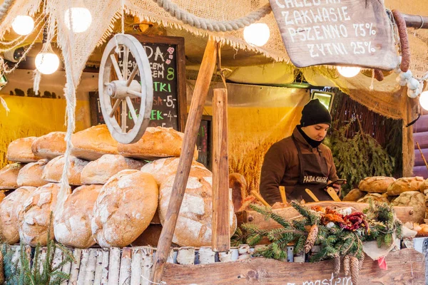 Krakow Polonia Diciembre 2017 Puesto Pan Mercado Navidad Plaza Rynek — Foto de Stock