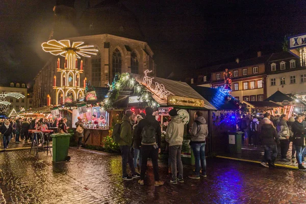 Heidelberg Alemania Diciembre 2017 Vista Nocturna Del Mercado Navideño Heidelberg — Foto de Stock