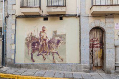 AVILA, SPAIN - OCTOBER 19, 2017: Mural of a medieval horseman in Avila.