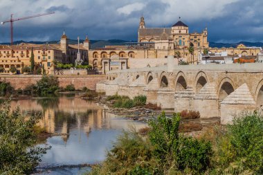 İspanya 'nın Cordoba kentindeki Cami-Katedral ve Roma Köprüsü