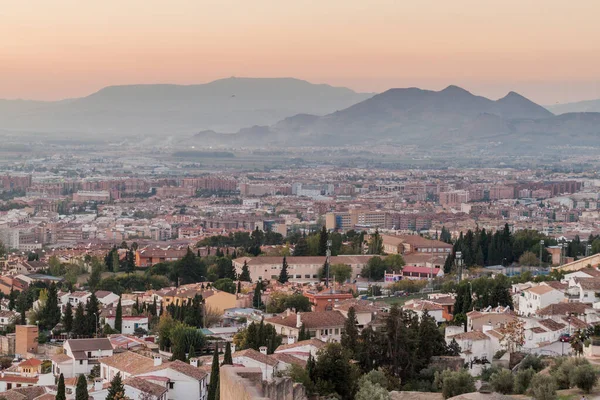 Vista Aérea Granada Durante Puesta Del Sol España —  Fotos de Stock