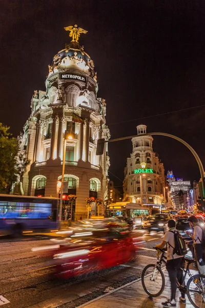 Madrid Spain Октября 2017 Года Здание Метрополиса Улице Calle Gran — стоковое фото