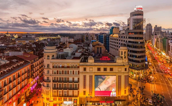 Madrid Spain October 2017 Evening Calle Gran Street Carrion Building — Stock Photo, Image